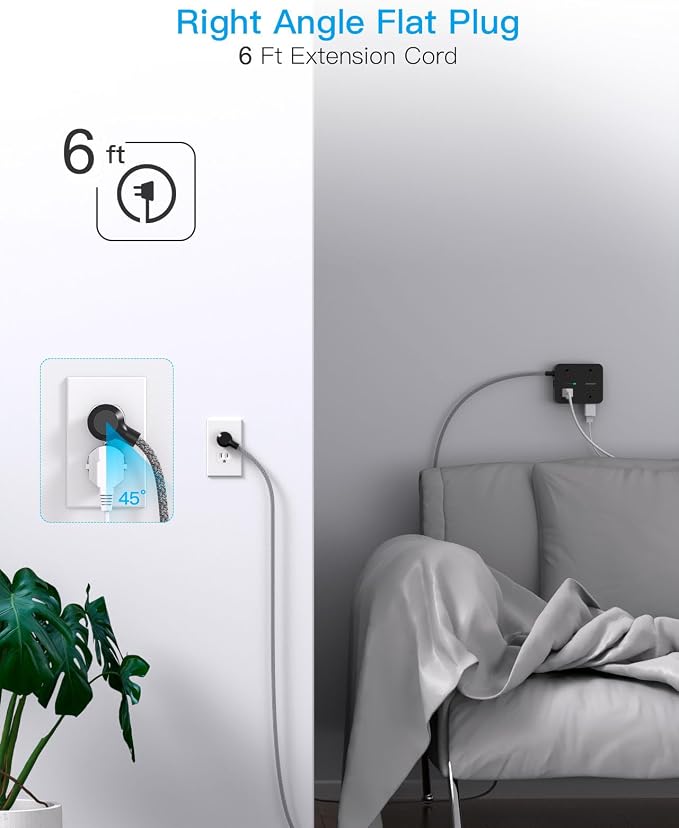 HANYCONY 6Ft Surge Protector Power Strip USB C, 8 Outlet Extender | Extension - Image 7