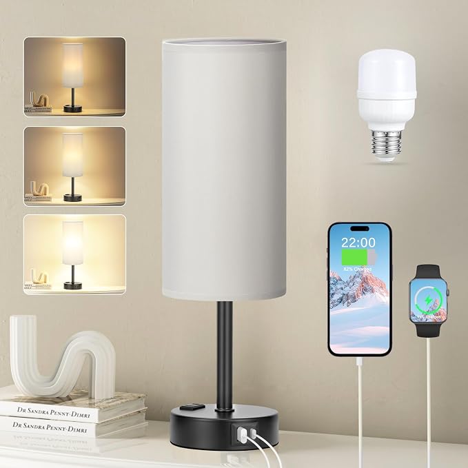 Grey Touch Bedside Lamp for Bedroom by Fenmzeelighting