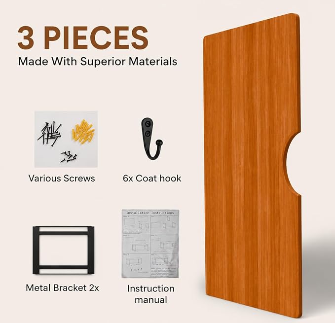 Wall Mounted Nightstand with Storage Shelf, Floating Bedside Table with Hooks - Image 8