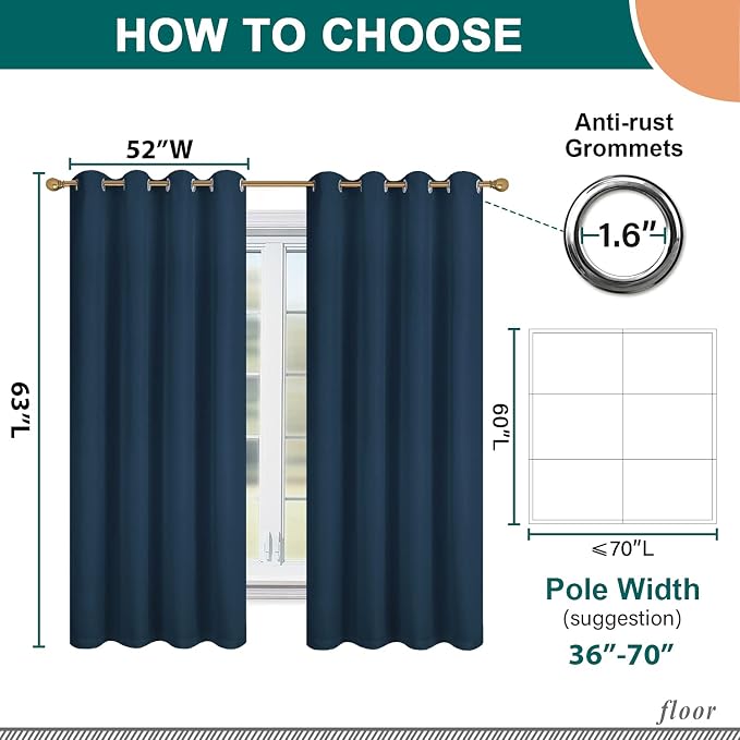 Diraysid 100% Blackout Curtains Navy Blue Linen Curtains - Image 4