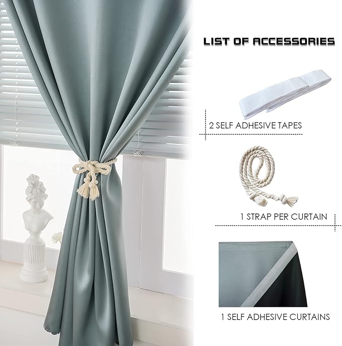 AJAZZ 100% Blackout Self Adhesive Curtains Small Window Short Temporary Black - Image 2