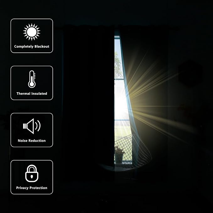 KOUFALL 48 Inch Curtains for Bathroom, Room Darkening Blackout Short Window - Image 5
