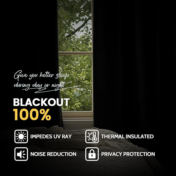 Yakamok Black 100% Blackout Curtains 96 Inches Long - Image 7