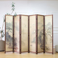 6 Panel Bamboo Room Divider, 5.6 ft Tall Double-Sided Folding Privacy Screen by Furnnylane