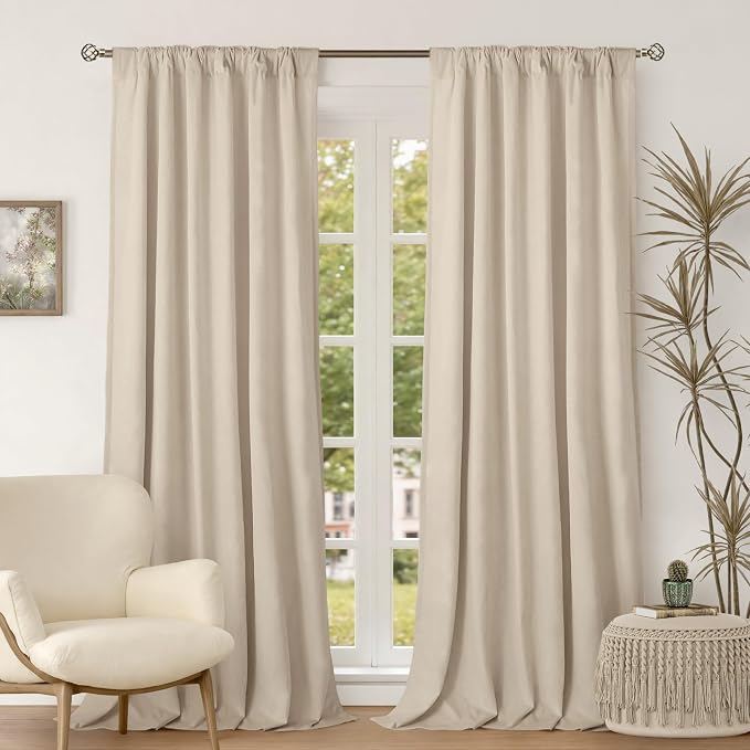 BGment Cream Beige Velvet Curtains - Image 2