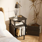 Nightstand with Storage Drawer and Open Wood Shelf, Solid Wood Legs | - Image 5
