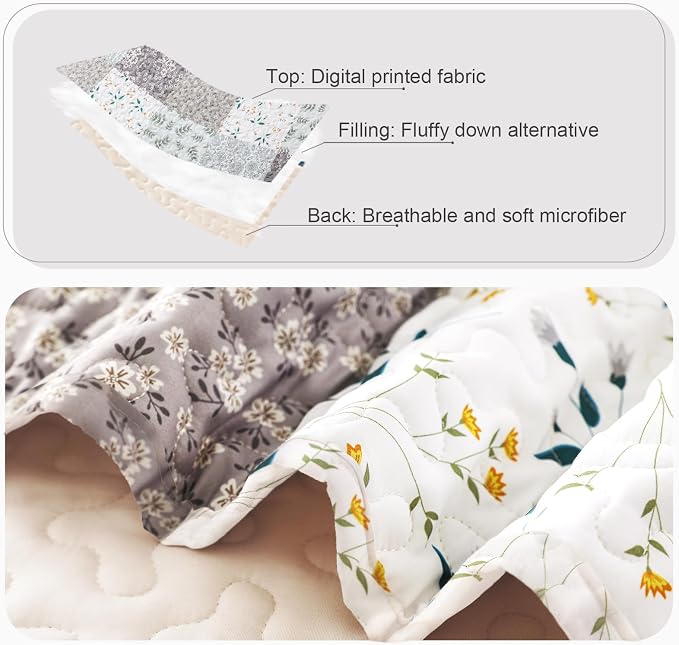 Whale Flotilla Patchwork Quilt King Size, Extra Soft Floral Bedspreads | Grey - Image 5