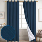 Diraysid 100% Blackout Curtains Navy Blue Linen Curtains - Image 2