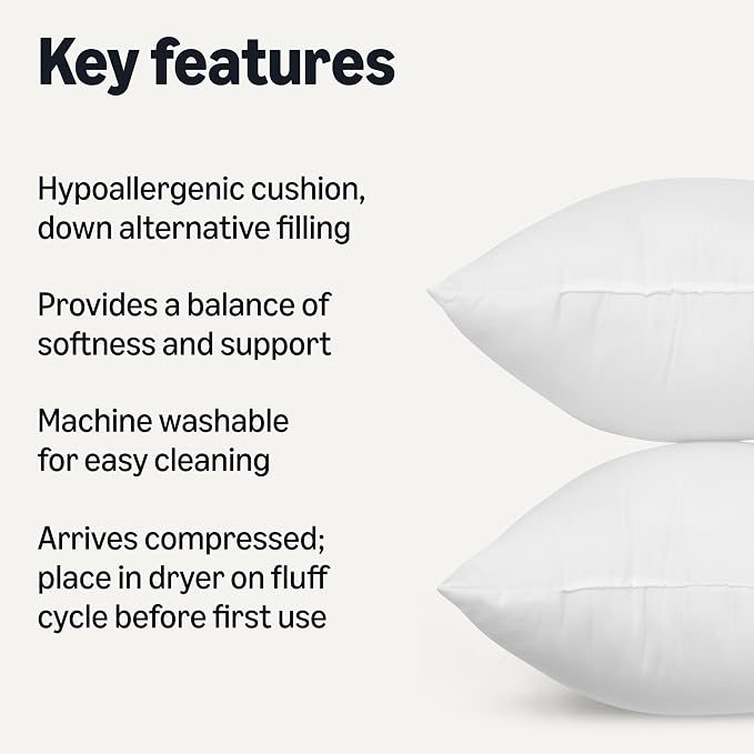 Amazon Basics Square Hypoallergenic Down Alternative Pillow Insert, Machine - Image 2