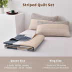 Dinjoy King Boho Striped Quilt Set, Khaki Lightweight Bedspread Bedding | Soft - Image 3