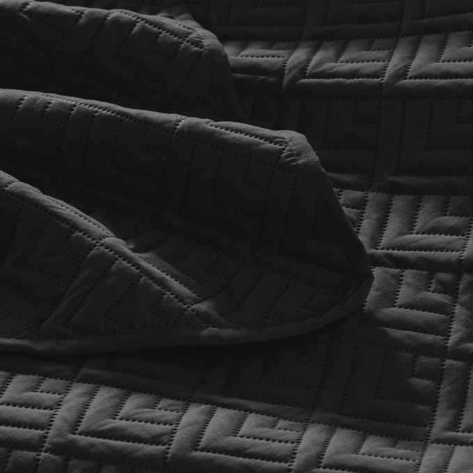 EXQ Home Twin Quilt Set Lightweight Squares Pattern Black Bedding Set | Soft - Image 6