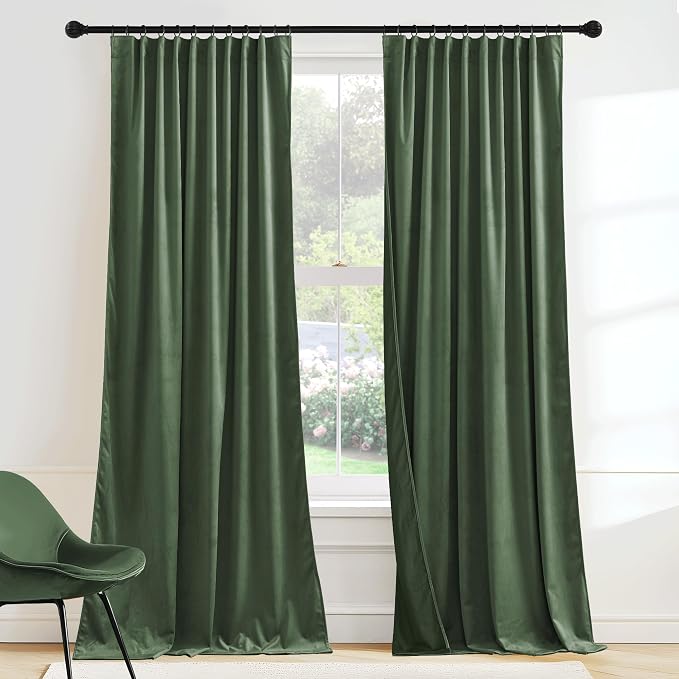 RYB HOME Green Velvet Curtains 72 inches by RYBHOME