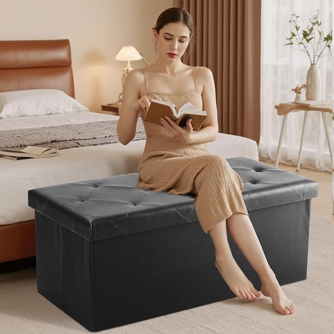 Sweetcrispy 43 Inch Storage Ottoman Bench, Folding Ottoman - Image 9