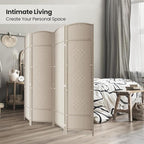 4 Panel Folding Room Divider, Woven Privacy Screen, handcrafted diamond pattern - Image 4