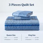 Dobuyly King Size Striped Quilt, Boho Blue Lightweight Bedspread Bedding | - Image 8