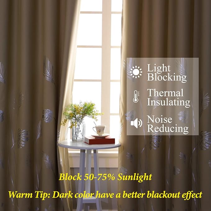 Window Curtains 72 Inch Long Blackout Curtains Silver Palm TreePrinted Light - Image 6