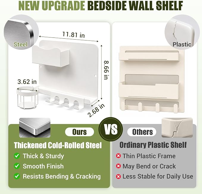 Floating Bedside Wall Shelf, Metal Bedside Wall Organizer - Image 2