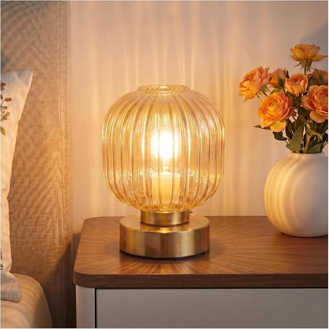 Elenhome Amber Touch Glass Table Lamp, 3-Way Dimmable Bedside Lamp, Vintage by Elenhome