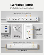 2 Pack 6Ft Extension Cord, SUPERDANNY Flat Plug Surge Protector Power Strip | - Image 7