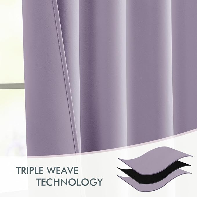 MIULEE Lilac Back Tab Blackout Curtains 52x72 Inches Long 2 Panels Set | Rod - Image 7