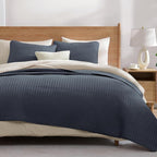 Oversized King Quilt-Blue Grey Lightweight Bedspreads Quilt Bedding Set | Soft - Image 8