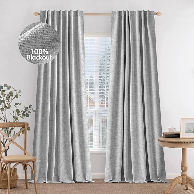 MIULEE 100% Blackout Curtains 96 inches Long Linen Curtains & Drapes by MIULEE