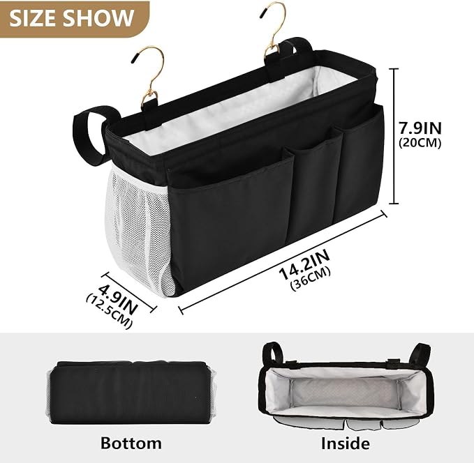 Black Bedside Caddy Storage Bag Bedside Organizer - Image 4