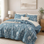 JANZAA Twin Quilt, Mineral Blue Quilt Floral Bedspread 2 Pcs Bedding Set | Boho by JANZAA
