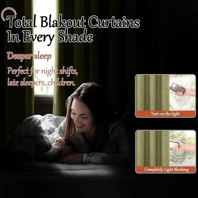 Olive Green Linen Blackout Curtains - Image 3