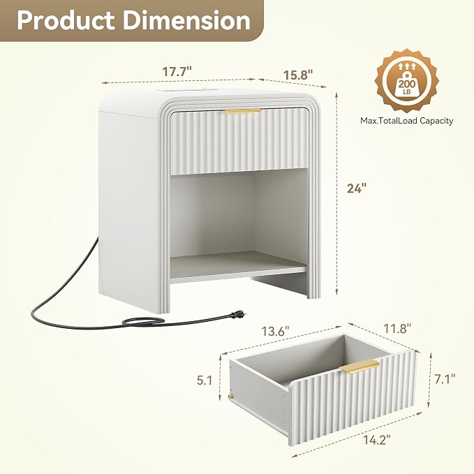 Decofy Fluted 1-Drawer Nightstand - Image 2