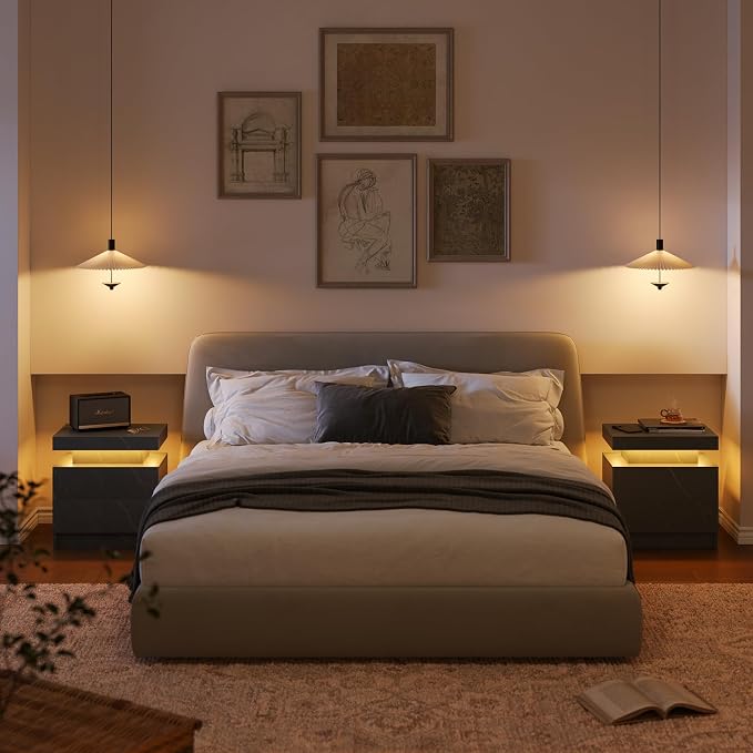 Modern Gray LED Nightstand for Bedroom Bedside Table - Image 6