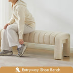 63" Upholstered Bed Bench, Linen Beige | Channel Tufted, Entryway Accent Window - Image 8