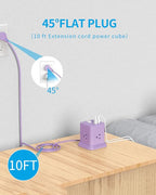 FDTEK Cube Power Strip USB C, 4 Outlets 3 USB 10 FT Extension Cord Purple | - Image 3
