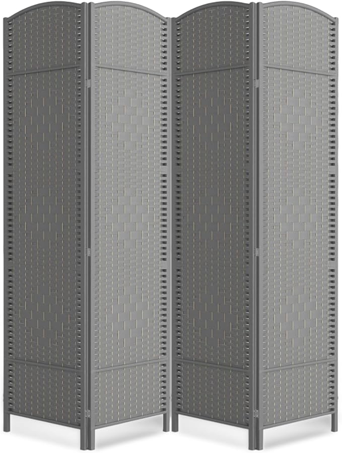 4 Panel Folding Room Divider, Woven Privacy Screen, handcrafted diamond pattern by cocosica