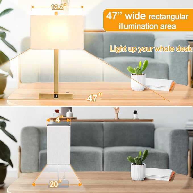 21" Touch Bedside lamps with 2 USB & AC Outlets, 3-Way Dimmable Bedside Table - Image 3