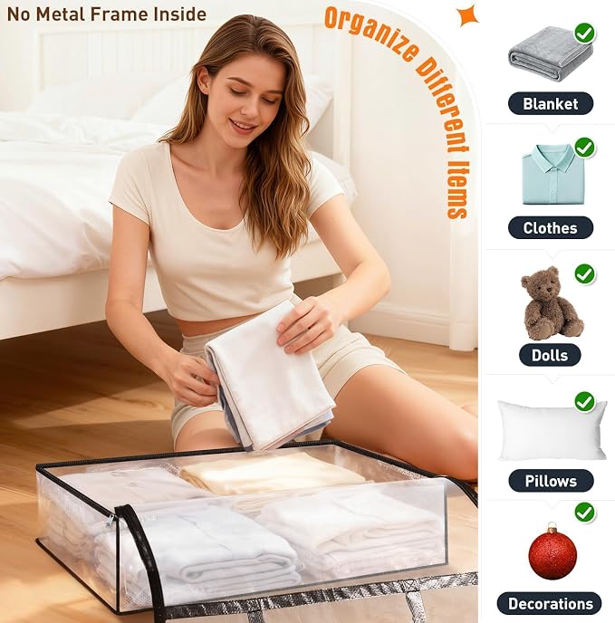 4 Packs 60L Clear Under Bed Storage Containers, Large Clothes Storage Bags | - Image 5