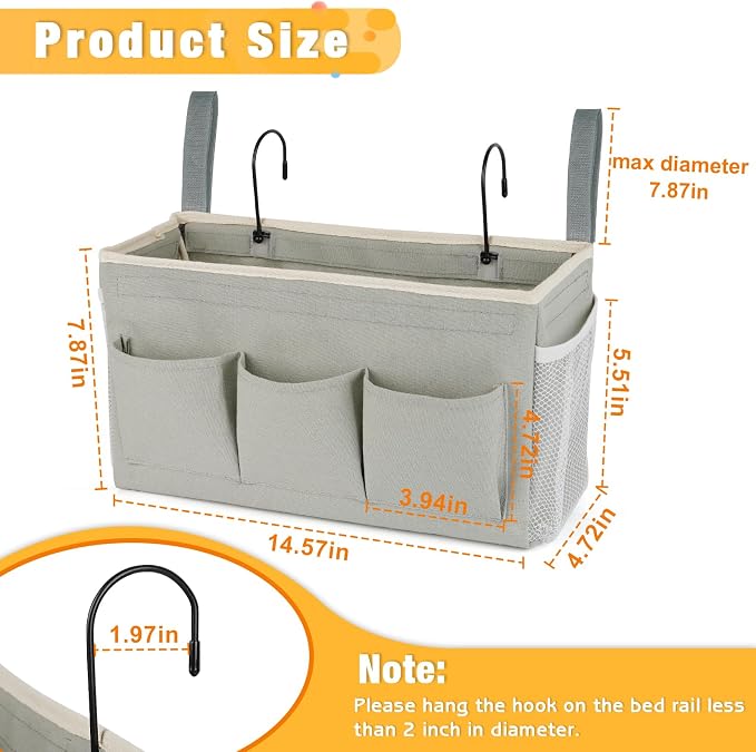 Lilithye Bedside Caddy, Bedside Storage Bag Hanging Organizer - Image 3