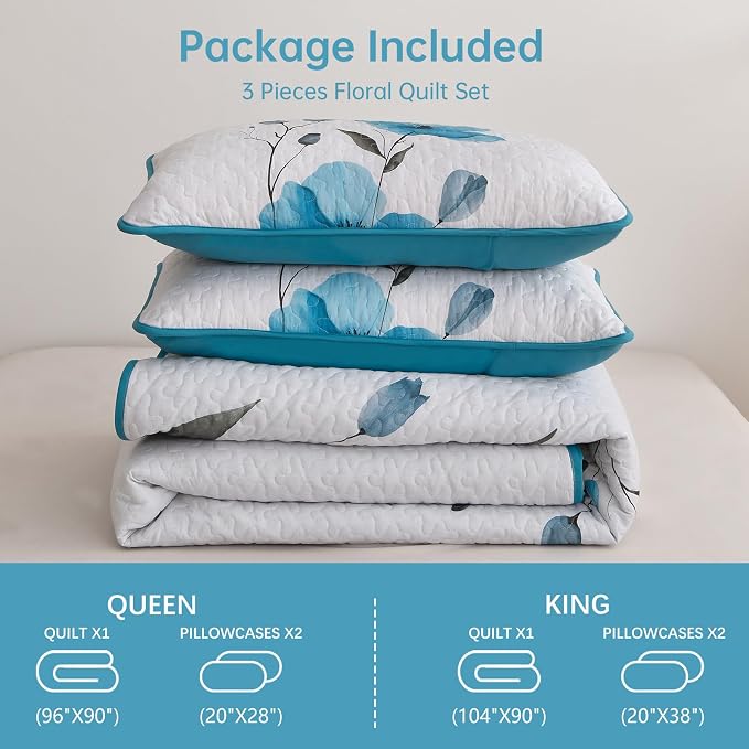Mybedsoul Full/Queen Quilt Set Teal, Reversible Polyester Coverlet Set - Image 8