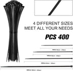 Cable Zip Ties, 400 Pack Black Assorted Sizes 12+8+6+4 Inch, Plastic Wire Ties - Image 2