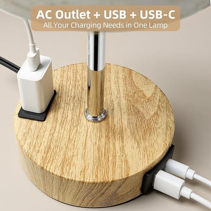 Table Lamp for Bedroom, High-Sensitivity Touch, AC Outlet, USB A+C | 3-Level - Image 2