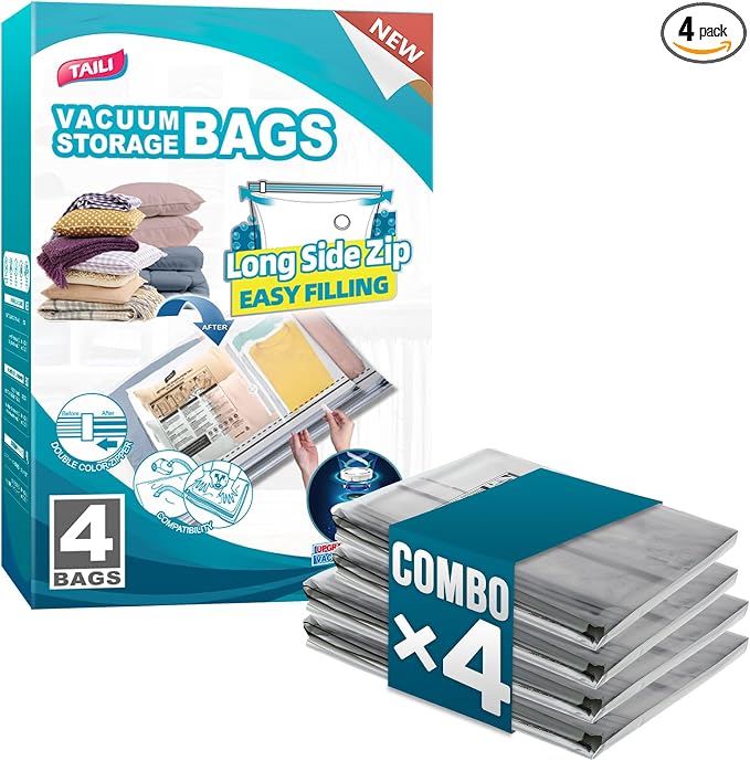 TAILI 4 Pack Vacuum Storage Bags, 2 Size Combo, Space Saver by TAILI