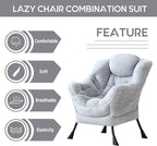 Lazy Chair with Ottoman, Comfy Accent Reading Chair, Plush Grey | Foldable - Image 5