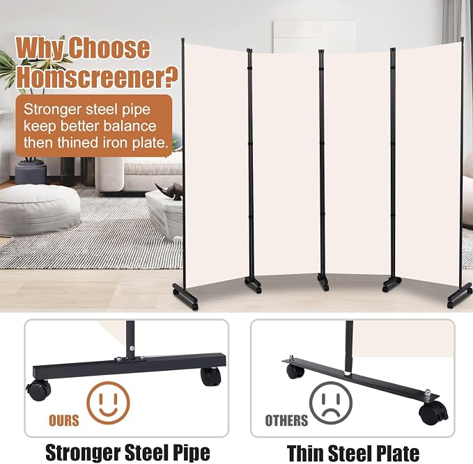 Room Divider Folding Privacy Screens W/Wheels, Divider - Image 3