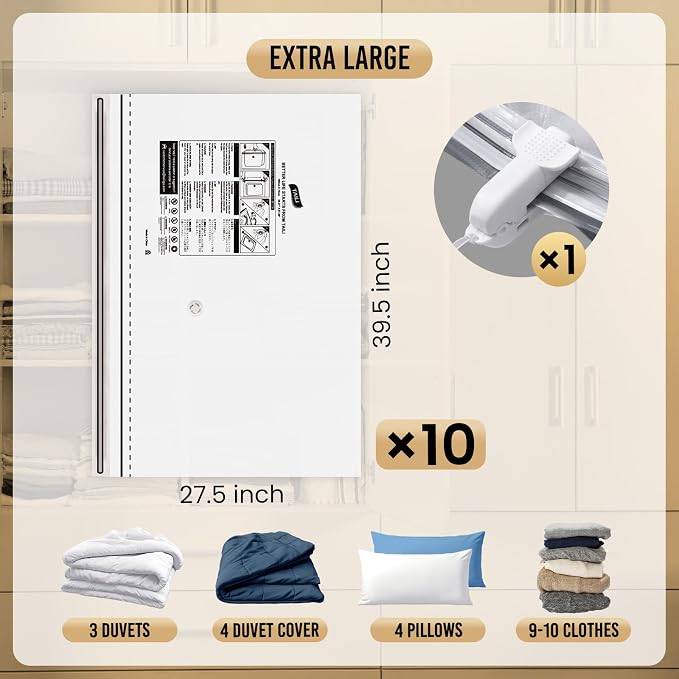 TAILI 10 Pack Vacuum Storage Bags, Jumbo LONG SIDE ZIP, Space Saver - Image 3