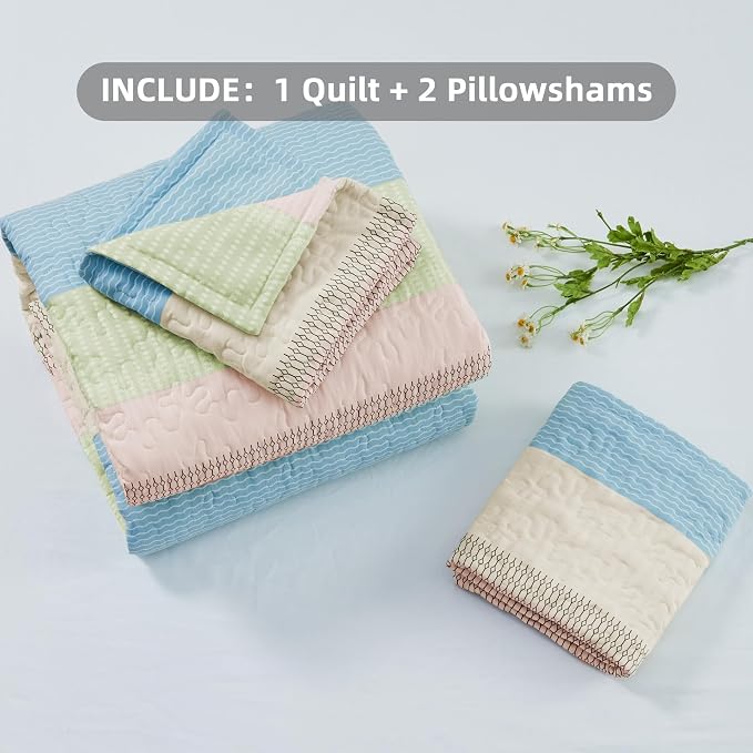 King Size Quilt Set Blue Pink - Image 6