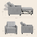 Aiho Convertible Sleeper Chair 3-in-1 Sofa Bed, Light Gray | Adjustable Backrest - Image 3