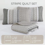 Cottolester Quilt Set King, Taupe Grey Striped Patchwork Bedspread | Modern - Image 5