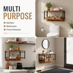 Wall Mounted Nightstand with Storage Shelf, Floating Bedside Table with Hooks - Image 3