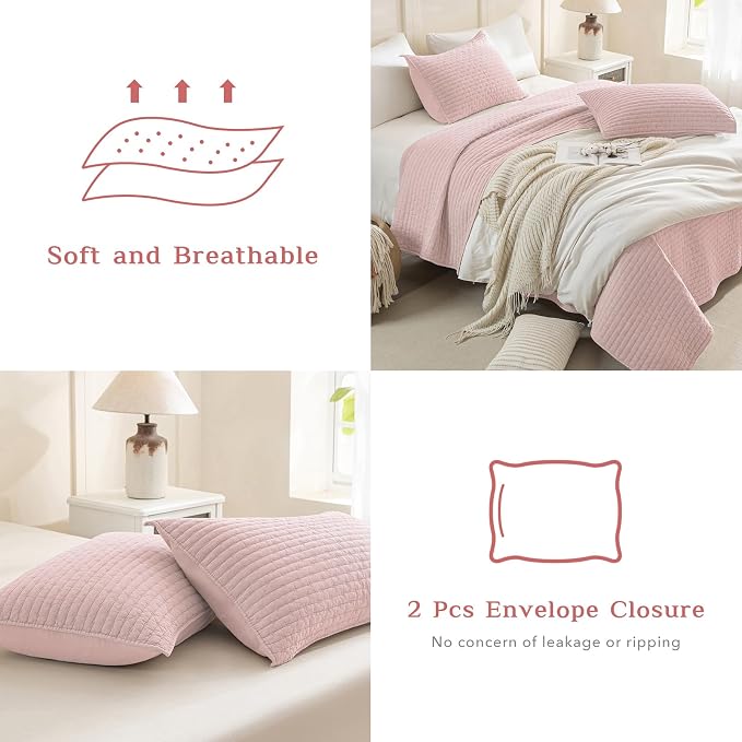 CozyTide Stone-Washed Cotton King Quilt, Blush Pink Stitching Pattern King Size - Image 5