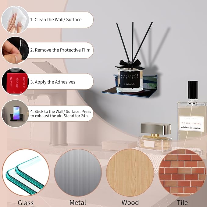 2pcs Adhesive Tablet Wall Mounted Phone Shelf Acrylic Stick On Shelves - Image 2